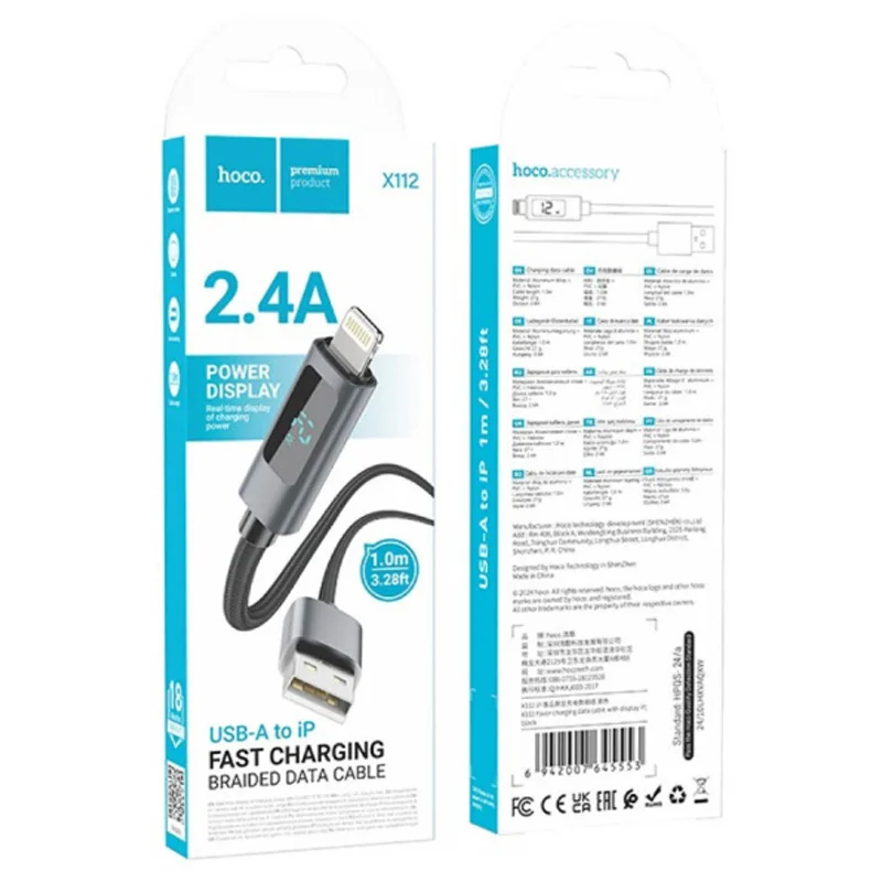 hoco-x112-3a-60w-1m-type-c-to-type-c-favor-screen-display-charging-data-cable-black
